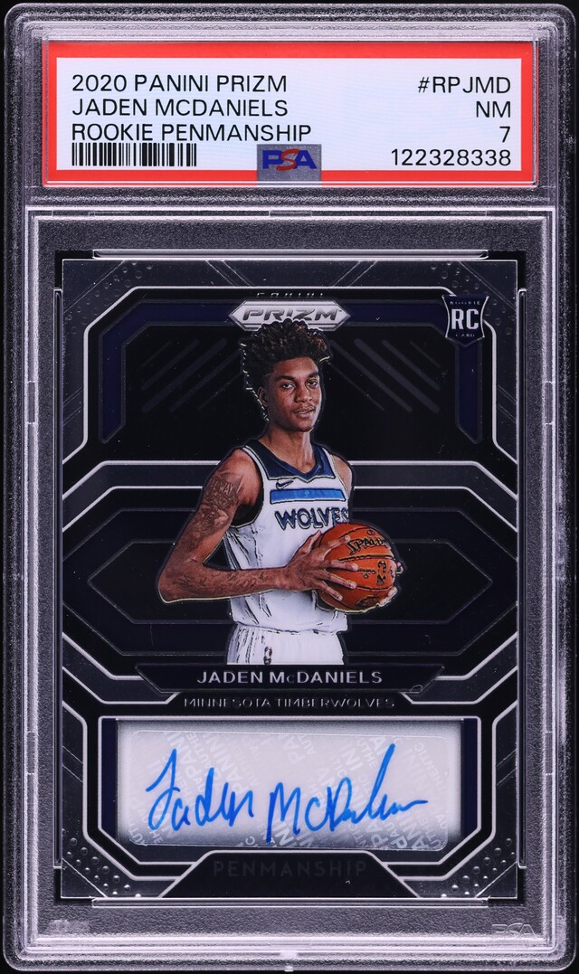 2020 Panini Prizm Penmanship Jaden McDaniels ROOKIE AUTO #RP-JMD PSA 7 NRMT