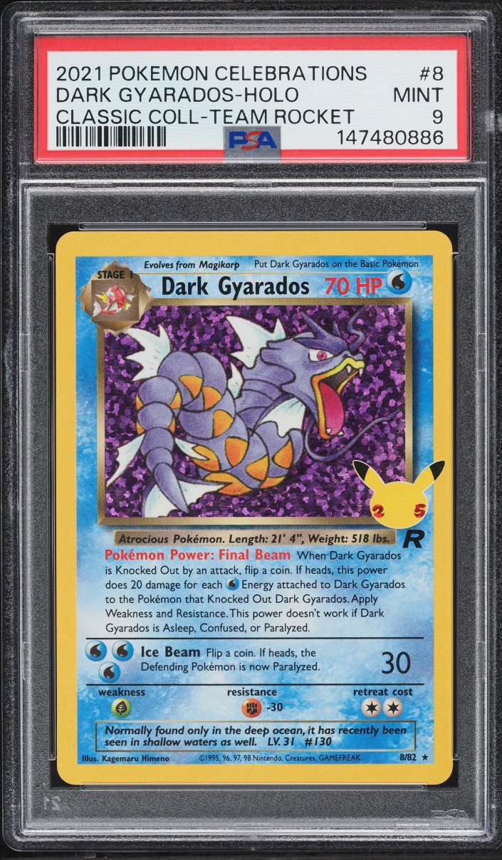 2021 Pokemon Sword & Shield Celebrations Classic Collection Holo Dark Gyarados #8 PSA 9 MINT