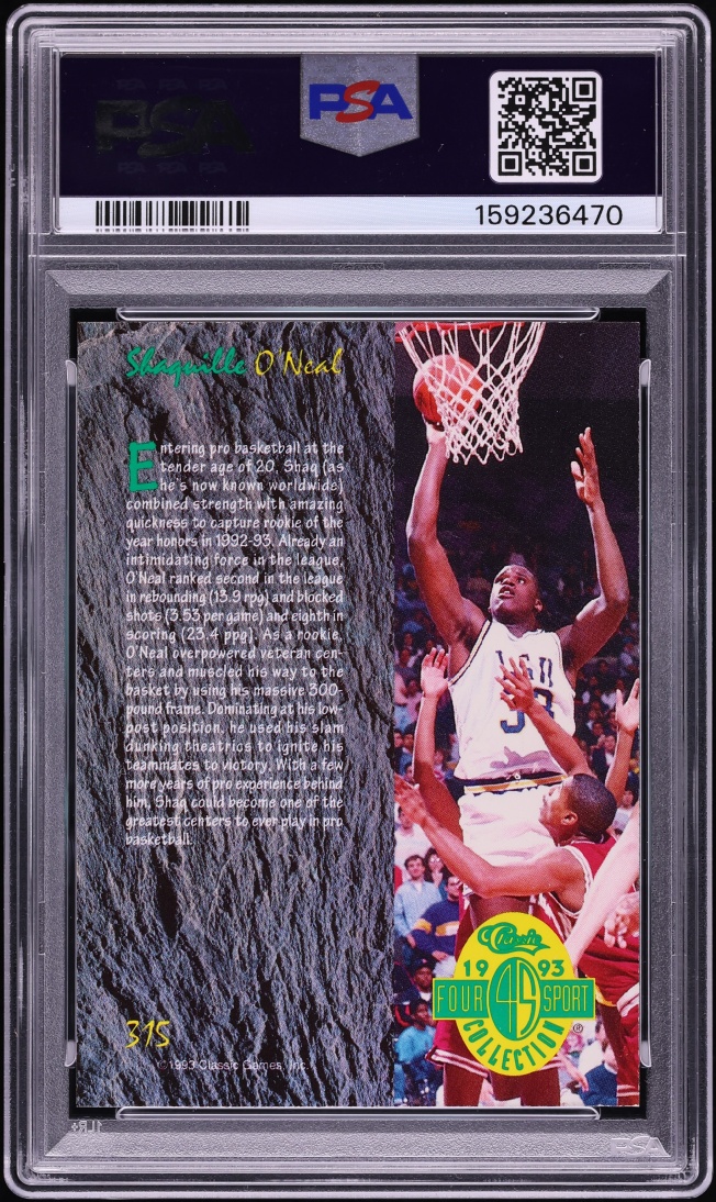 1993 Classic 4 Sport Shaquille O'Neal #315 PSA 8 NM-MT