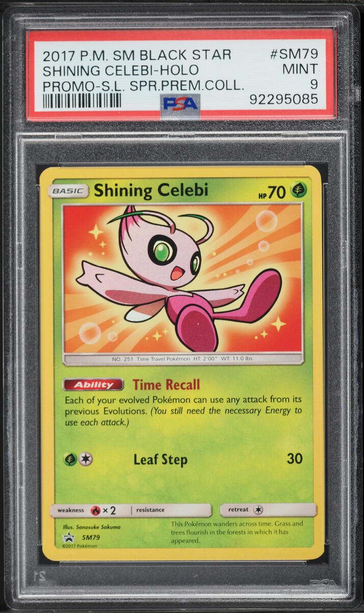 2017 Pokemon Sun & Moon Promo Legends Premium Holo Shining Celebi #SM79 PSA 9 MINT