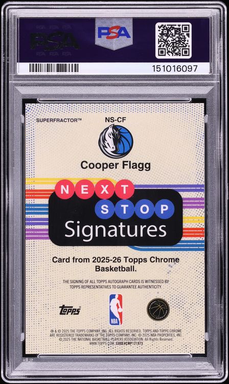 2025 Topps Chrome Next Stop Superfractor Cooper Flagg ROOKIE AUTO DNA 10 1/1 #NS-CF PSA 10 GEM