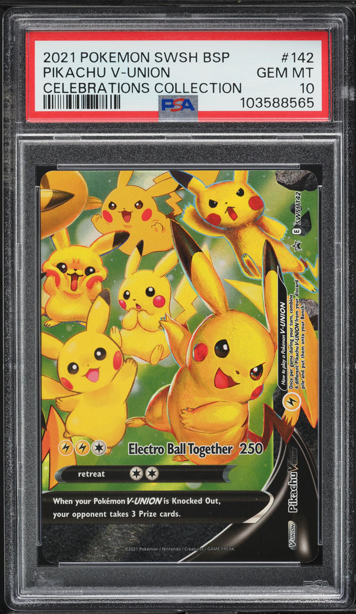 2021 Pokemon SWSH Black Star Promo Celebrations Pikachu V Union #142 PSA 10 GEM - Main Image