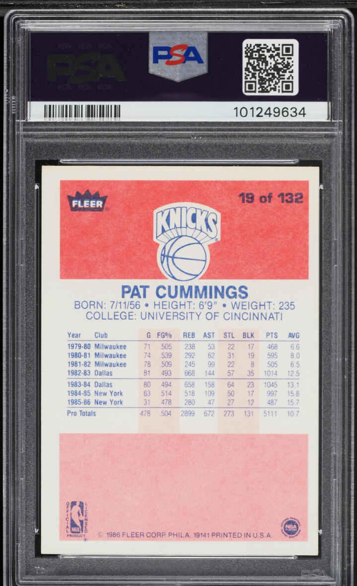 1986 Fleer Basketball Pat Cummings #19 PSA 7 NRMT