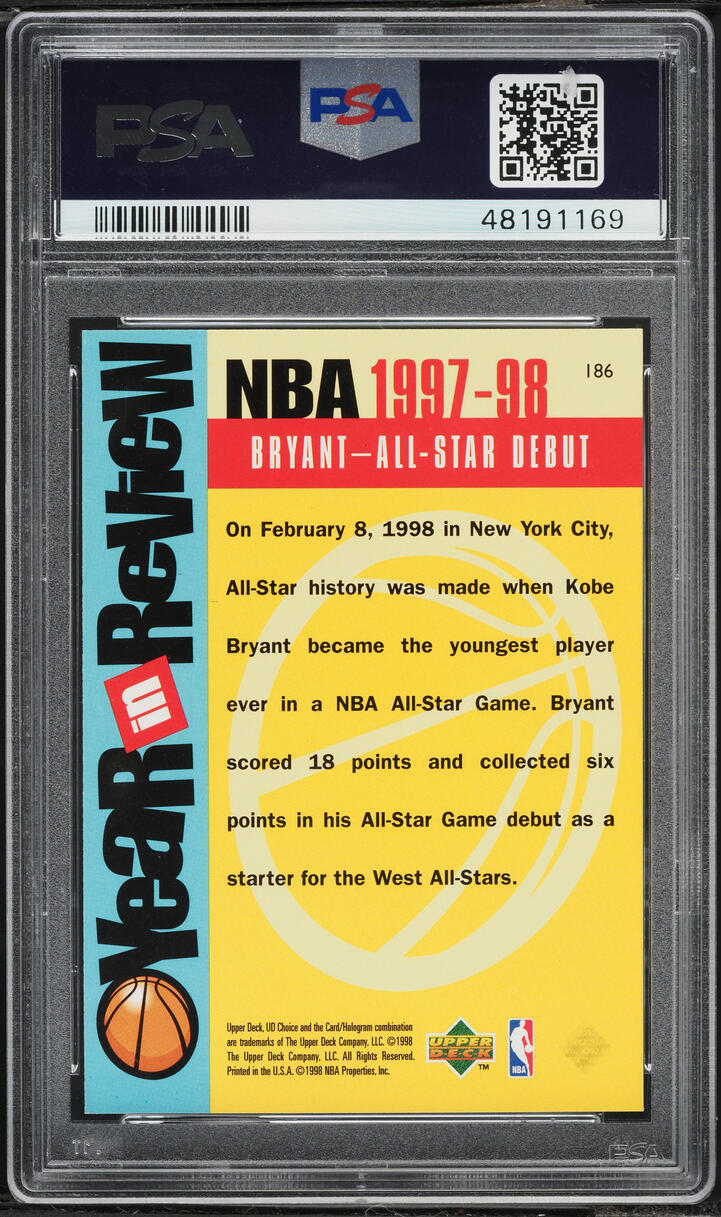 1998 Upper Deck Choice Kobe Bryant #186 PSA 10 GEM MINT