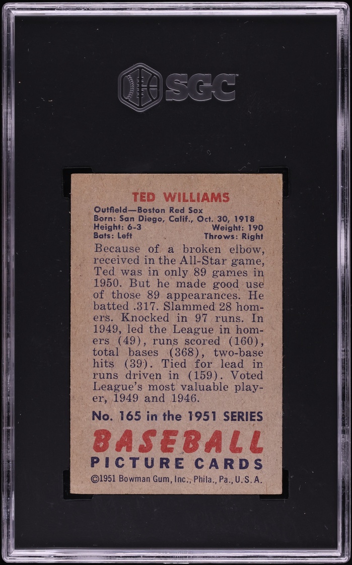 1951 Bowman Ted Williams #165 SGC 3 VG