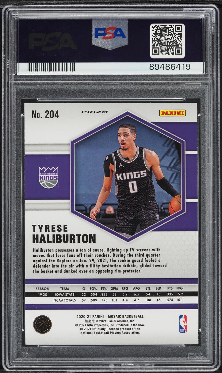 2020 Panini Mosaic Reactive Yellow Tyrese Haliburton ROOKIE #204 PSA 10 GEM MINT
