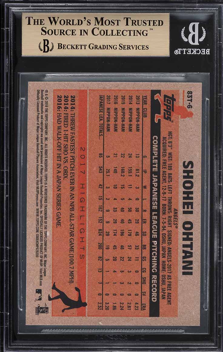 2018 Topps Chrome '83 Refractor Shohei Ohtani ROOKIE #83T-6 BGS 9.5 GEM MINT