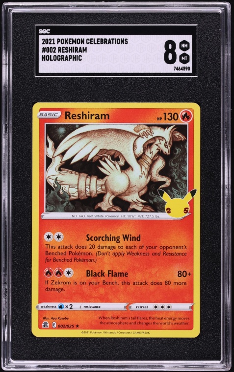 2021 Pokemon Sword & Shield Celebrations Holo Reshiram #2 SGC 8 NM-MT