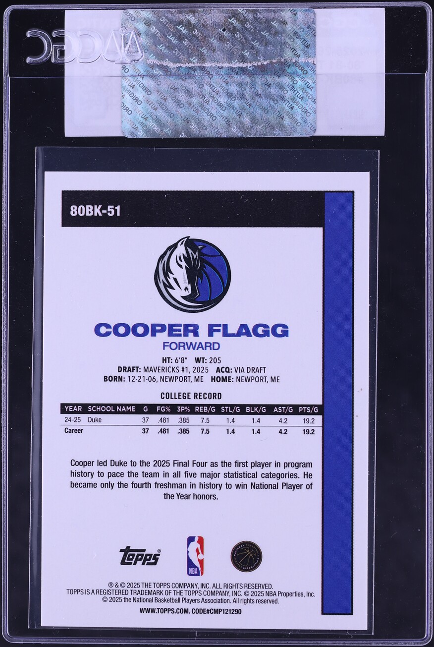 2025 Topps '80 Cooper Flagg ROOKIE #80BK-51 CGC AUTH