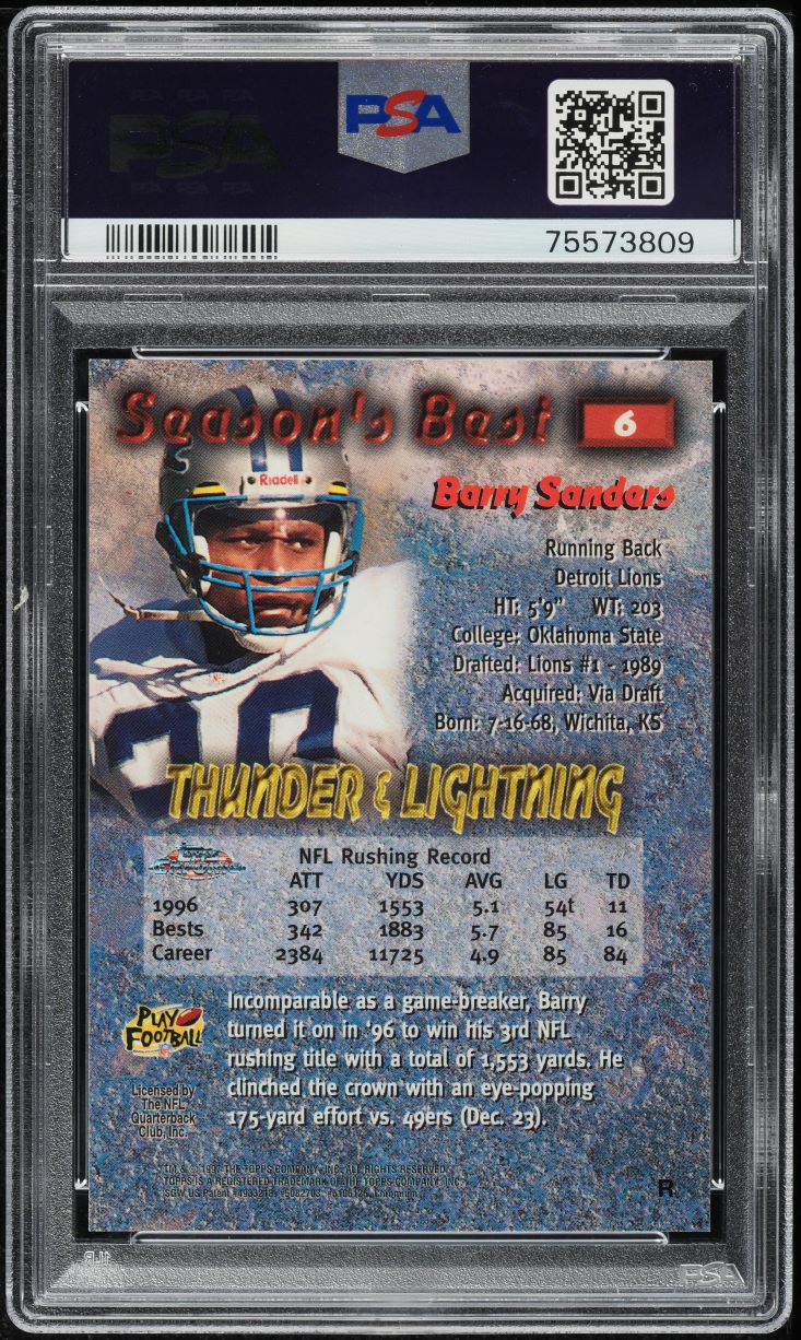 1997 Topps Chrome Season's Best Refractor Barry Sanders #6 PSA 10 GEM MINT