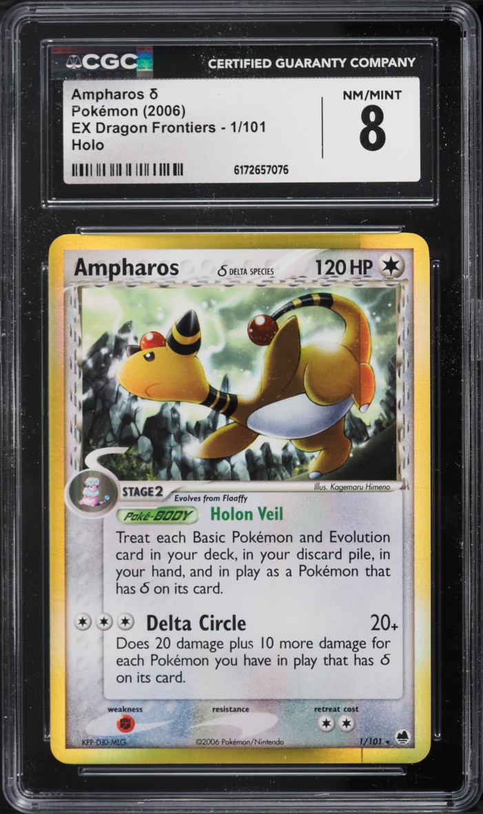 2006 Pokemon EX Dragon Frontiers Holo Ampharos #1 CGC 8 NM-MT