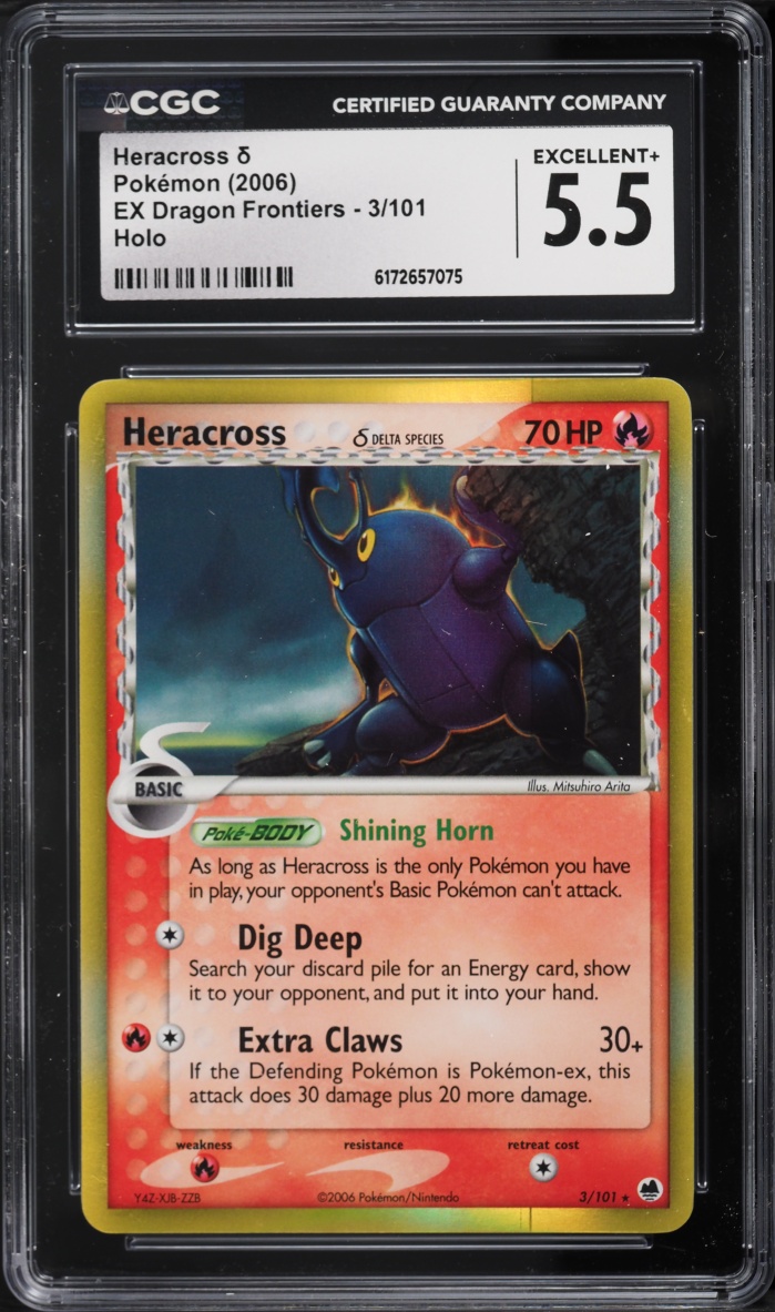 2006 Pokemon EX Dragon Frontiers Holo Heracross #3 CGC 5.5 EX+