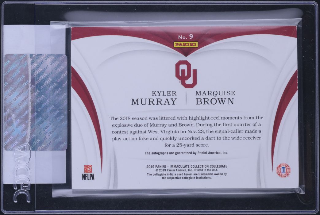 2019 Immaculate Collection Dual Kyler Murray Marquise Brown AUTO /25 CGC AUTH