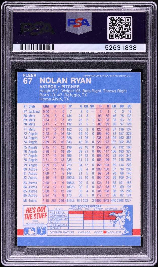 1987 Fleer Nolan Ryan #67 PSA 9 MINT