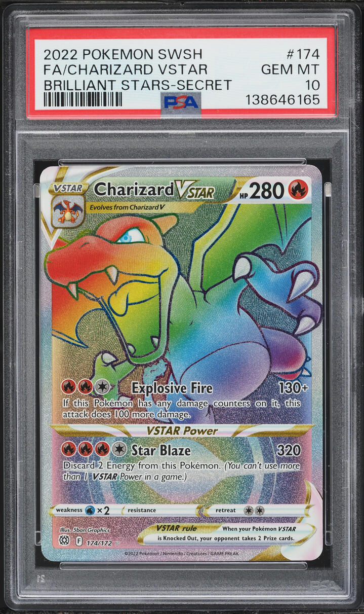 2022 Pokemon Sword & Shield Brilliant Stars Rainbow Rare Charizard VSTAR #174 PSA 10 GEM MINT
