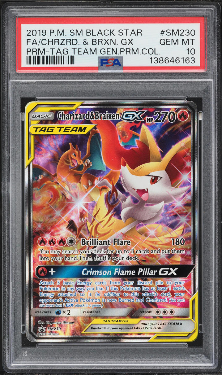 2019 Pokemon SM Promo Tag Team Generations Alt Art Charizard & Braixen GX #SM230 PSA 10 GEM