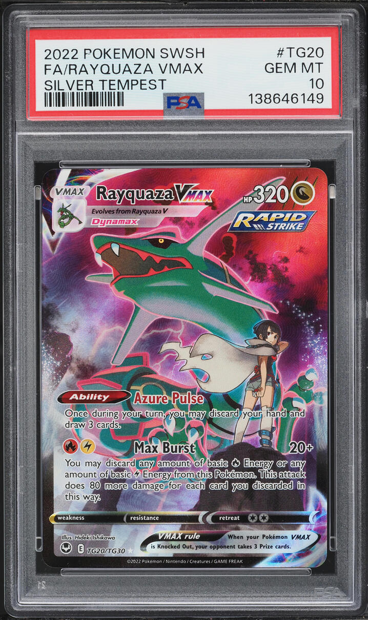 2022 Pokemon Sword & Shield Silver Tempest Full Art Rayquaza VMAX #TG20 PSA 10 GEM MINT