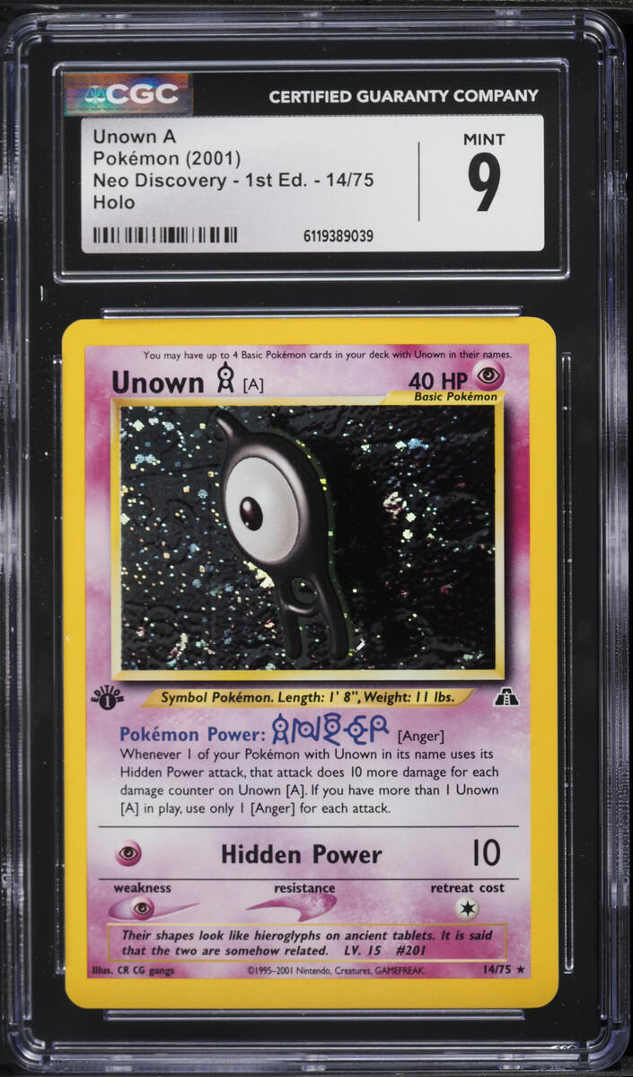 2001 Pokemon Neo Discovery 1st Edition Holo Unown A #14 CGC 9 MINT