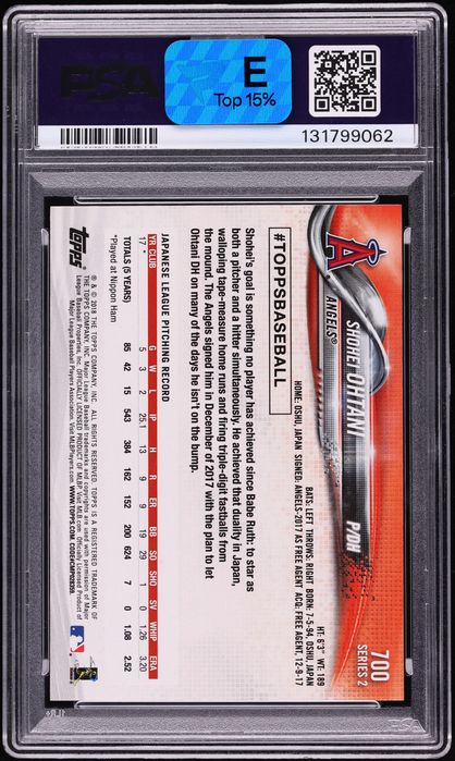 2018 Topps Pitching Shohei Ohtani ROOKIE AUTO DNA 10 #700 PSA 9 MINT
