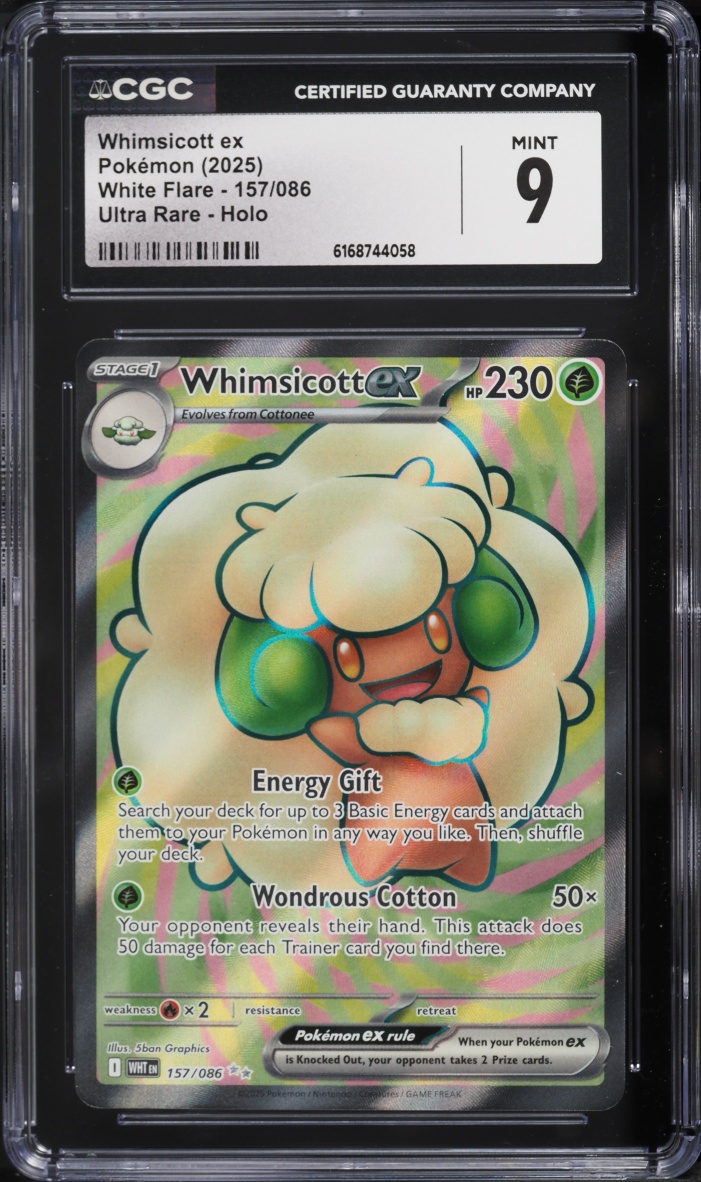 2025 Pokemon Scarlet & Violet White Flare Full Art Whimsicott ex #157 CGC 9 MINT