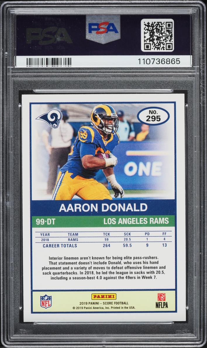 2019 Score Gem Masters Aaron Donald 1/1 #295 PSA 9 MINT