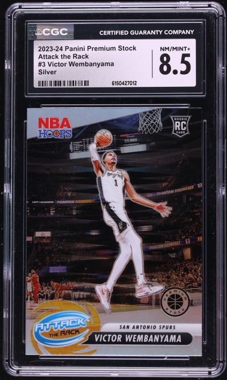 2023 Panini Premium Stock Attack the Rack Silver Victor Wembanyama ROOKIE #3 CGC 8.5 NM-MT+