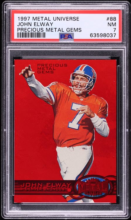 1997 Metal Universe Precious Metal Gems PMG Red John Elway /150 #88 PSA 7 NRMT