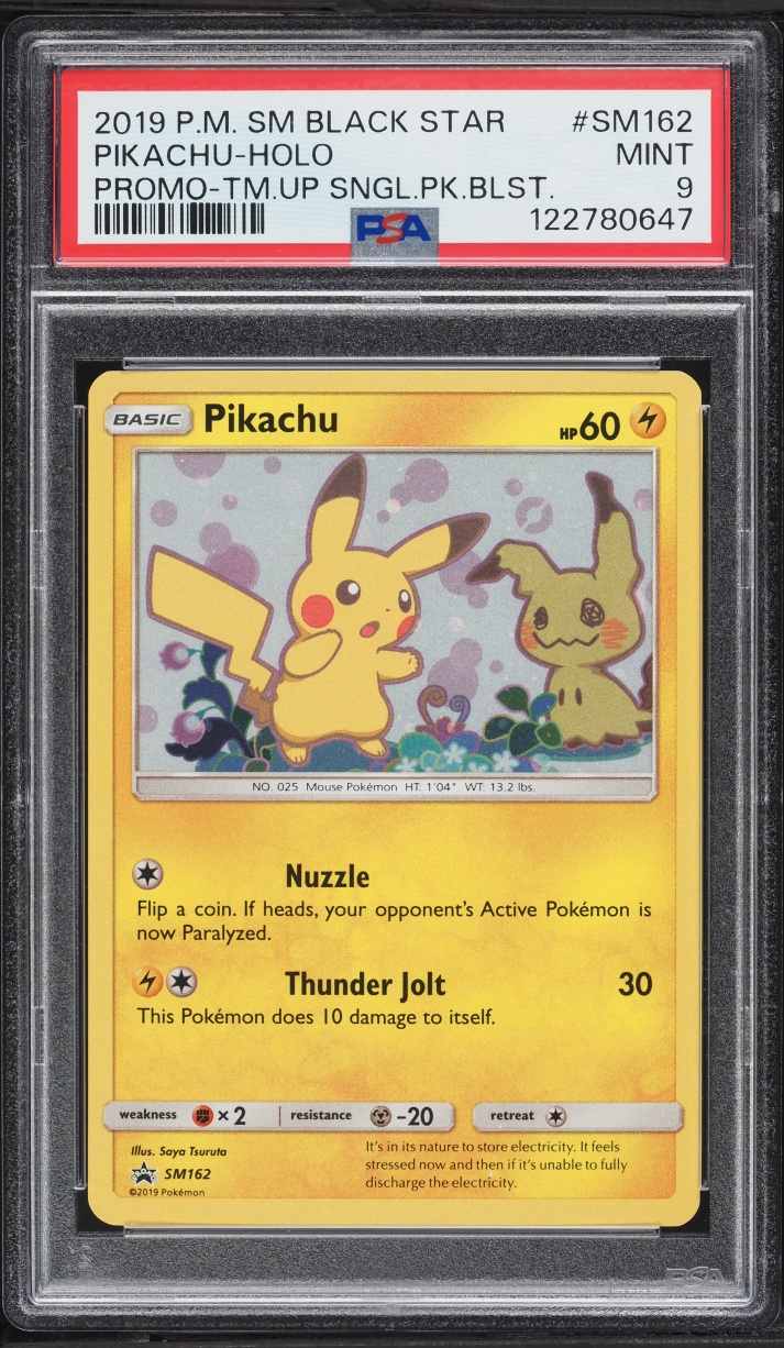 2019 Pokemon Sun & Moon Black Star Promo Team Up Holo Pikachu #SM162 PSA 9 MINT