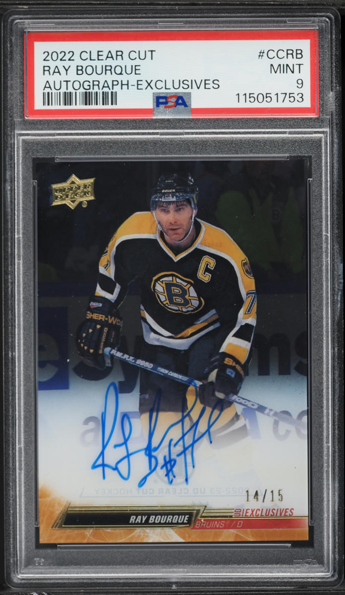 2022 Upper Deck Clear Cut Exclusives Ray Bourque AUTO /15 #CC-RB PSA 9 MINT