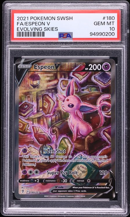 2021 Pokemon Sword & Shield Evolving Skies Full Art Espeon V #180 PSA 10 GEM MINT