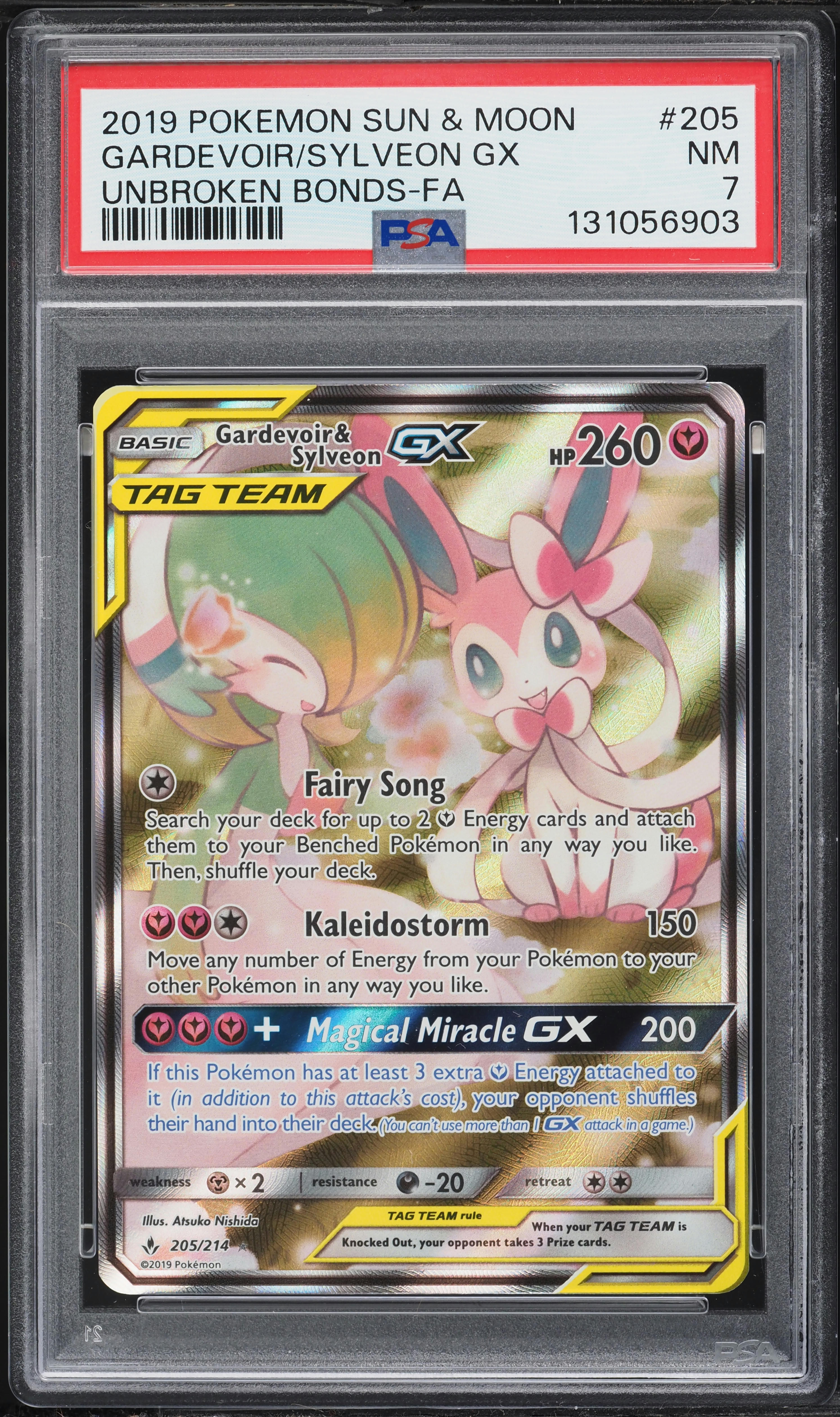 2019 Pokemon Sun & Moon Unbroken Bonds Alt Art Gardevoir & Sylveon GX #205 PSA 7 NRMT