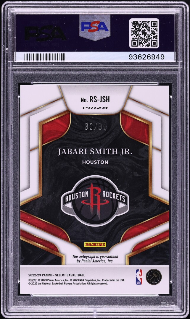 2022 Select Red Jabari Smith Jr. ROOKIE AUTO /99 #RS-JSH PSA 10 GEM MINT