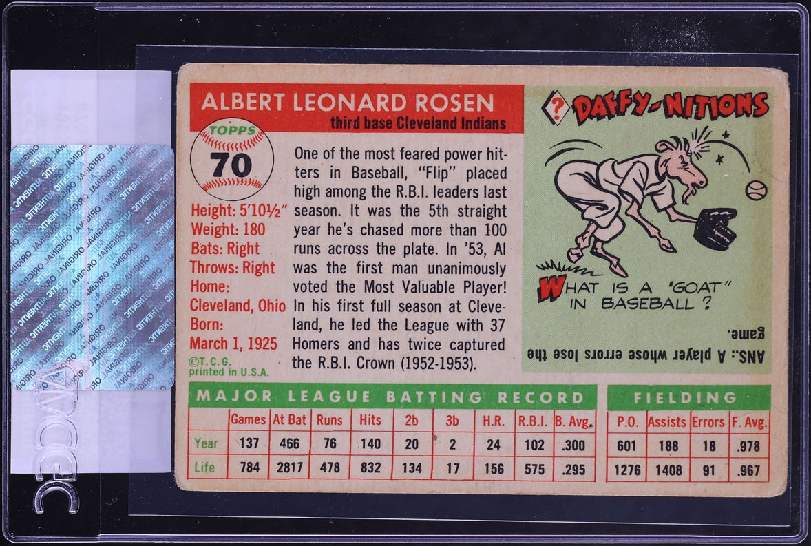 1955 Topps Al Rosen #70 CGC AUTH
