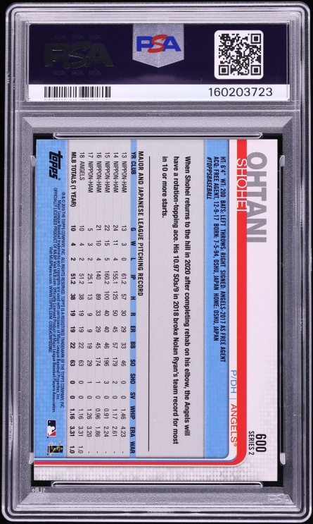 2019 Topps Shohei Ohtani #600 PSA 10 GEM MINT