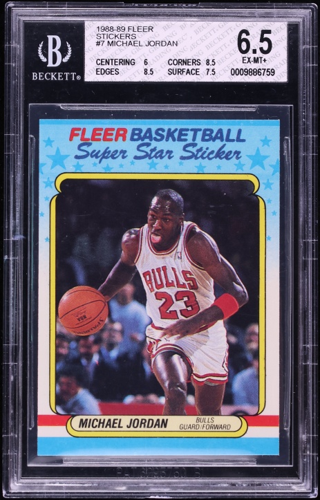 1988 Fleer Sticker Michael Jordan #7 BGS 6.5 EXMT+