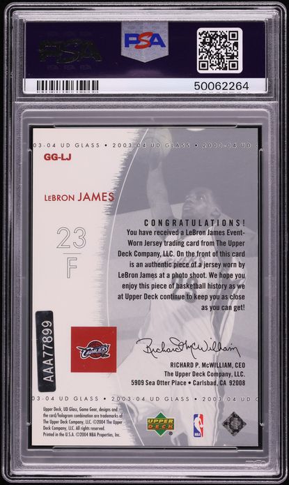 2003 Ultimate Collection Buyback '03 UD Glass LeBron James ROOKIE PATCH AUTO /4 #GG-LJ PSA 10