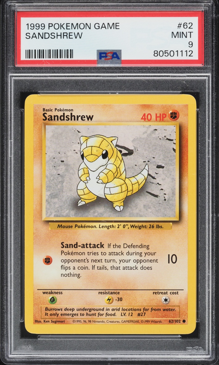 1999 Pokemon Base Set Sandshrew #62 PSA 9 MINT