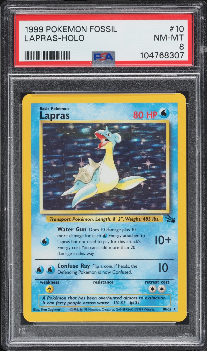 1999 Pokemon Fossil Holo Lapras #10 PSA 8 NM-MT