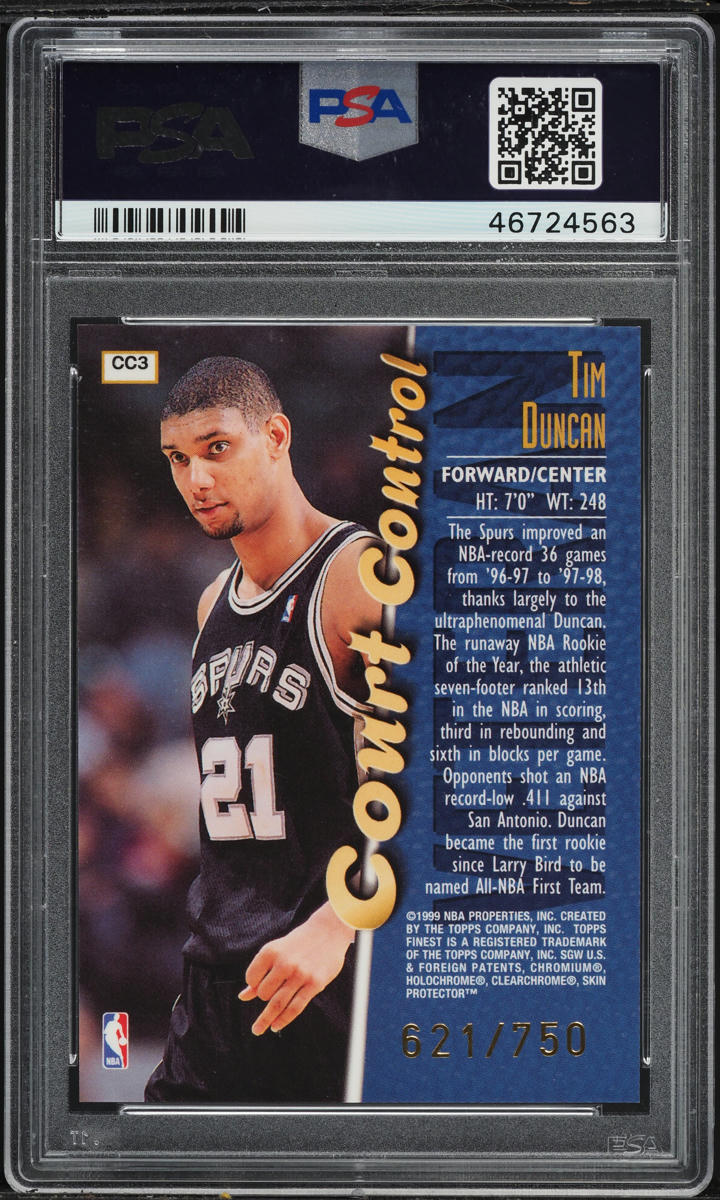 1998 Finest Court Control Tim Duncan /750 #CC3 PSA 10 GEM MINT