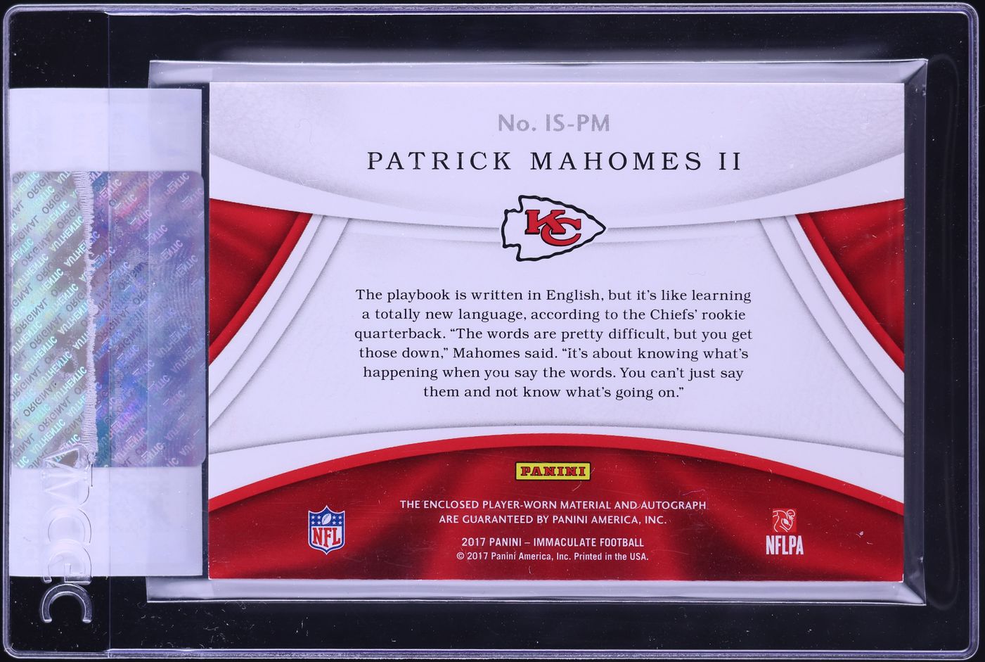 2017 Immaculate Collection Patrick Mahomes II ROOKIE PATCH AUTO /49 CGC AUTH