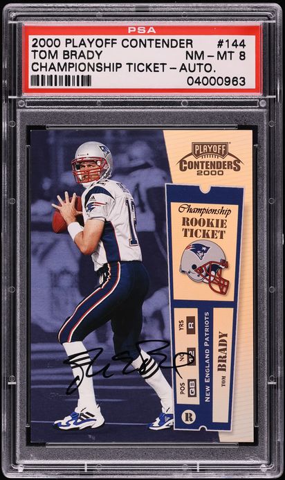 2000 Playoff Contenders Championship Ticket Tom Brady ROOKIE AUTO /100 #144 PSA 8 NM-MT