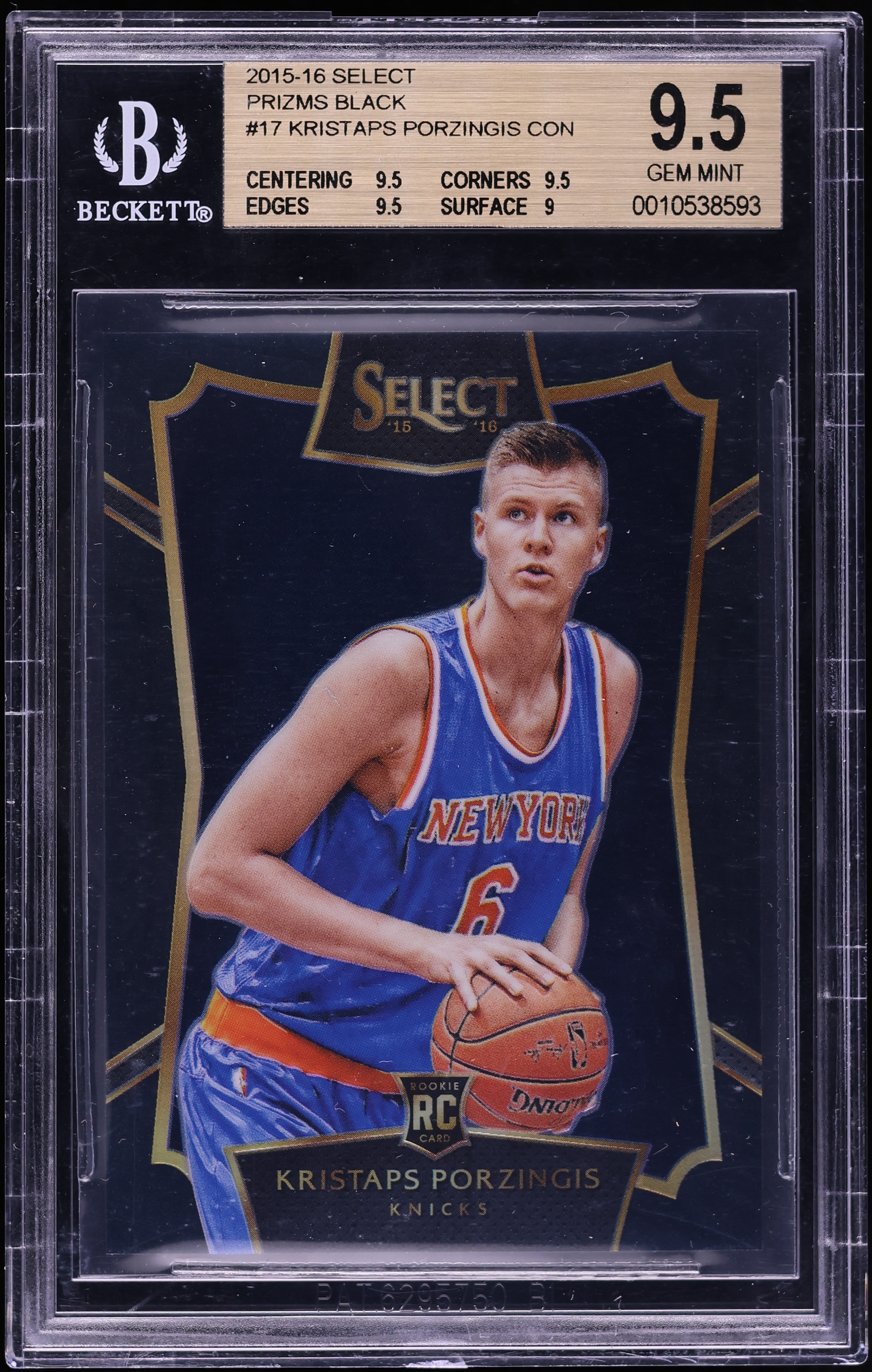 2015 Select Black Prizm Kristaps Porzingis ROOKIE 1/1 #17 BGS 9.5