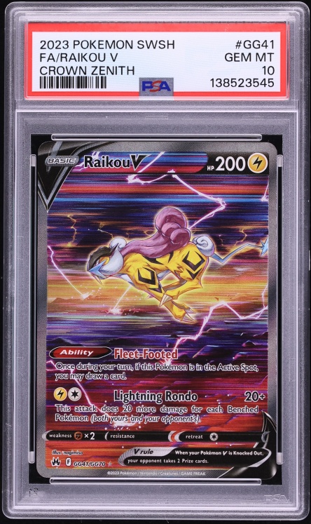 2023 Pokemon Sword & Shield Crown Zenith Full Art Raikou V #GG41 PSA 10 GEM MINT