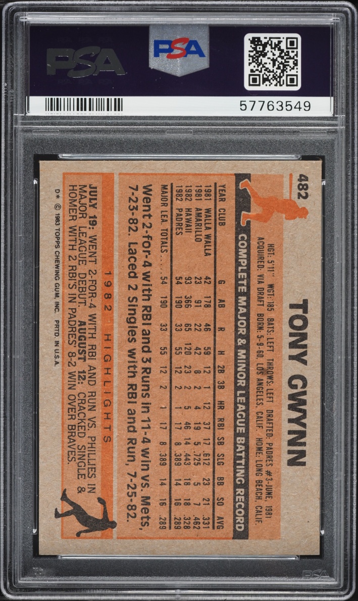 1983 Topps Tony Gwynn #482 PSA 8 NM-MT