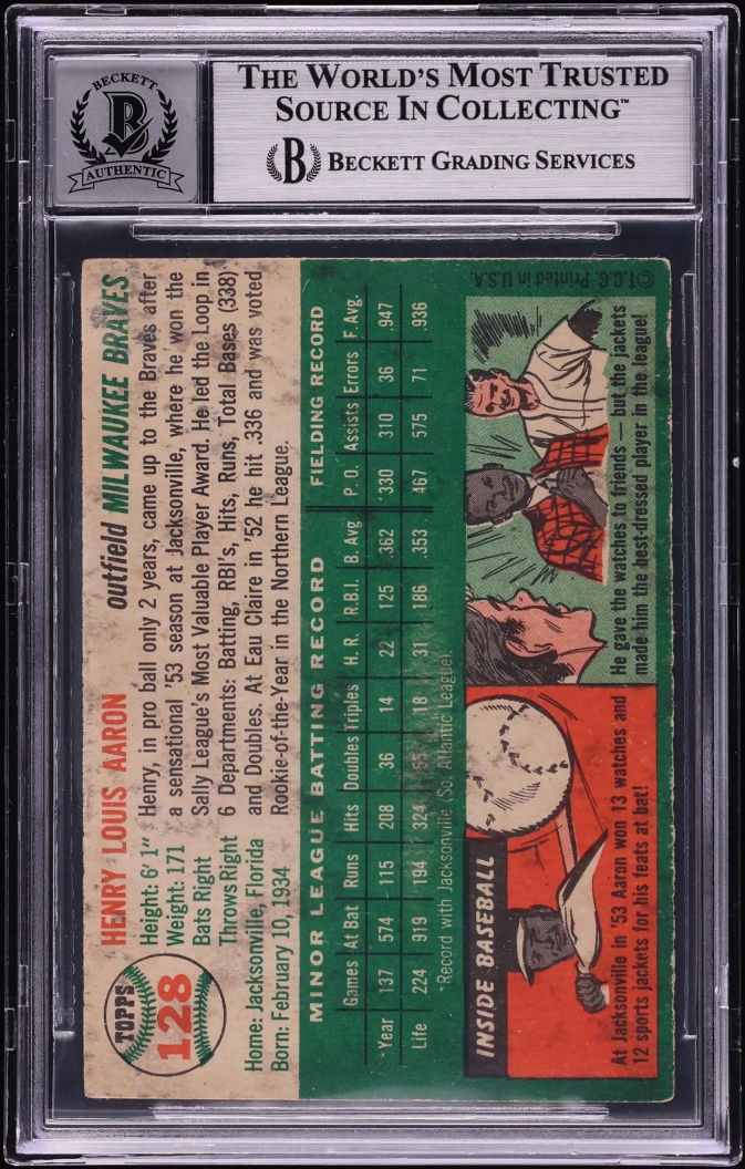 1954 Topps Hank Aaron ROOKIE AUTO #128 BAS BGS 5 EX