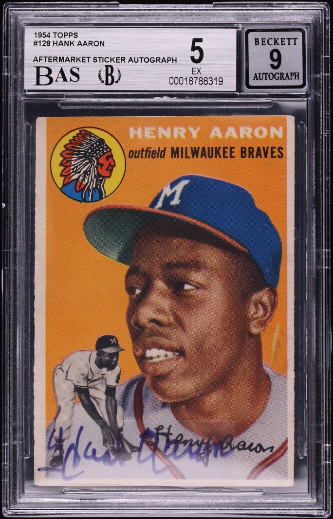 1954 Topps Hank Aaron ROOKIE AUTO #128 BAS BGS 5 EX
