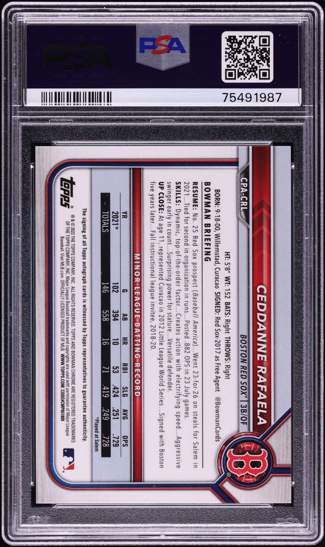 2022 Bowman Chrome Ceddanne Rafaela PROSPECT AUTO DNA 10 #CPA-CRL PSA 9 MINT