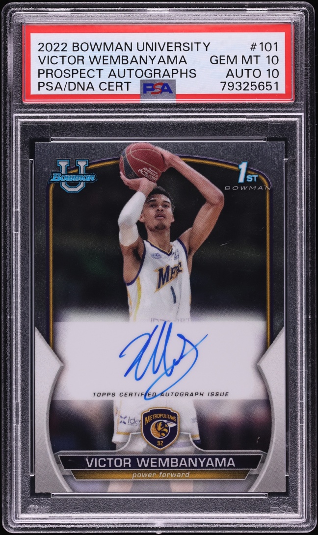 2022 Bowman Chrome University Victor Wembanyama ROOKIE AUTO DNA 10 #101 PSA 10 GEM MINT