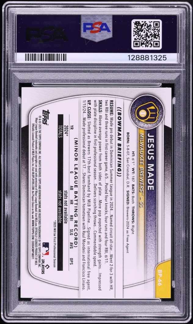 2025 Bowman Paper Jesus Made PROSPECT #BP-66 PSA 10 GEM MINT
