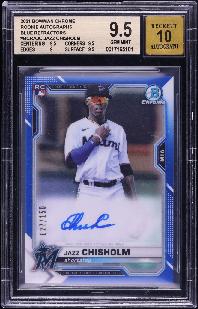2021 Bowman Chrome Blue Refractors Jazz Chisholm ROOKIE AUTO /150 #BCRA-JC BGS 9.5 GEM MINT